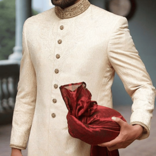 self pattern embroided sherwani