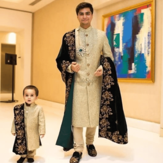 son father wedding achkan