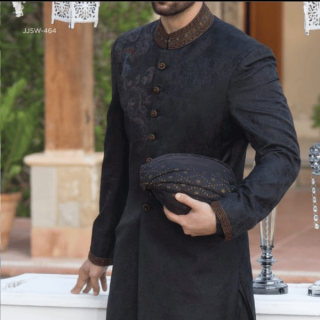 black party wear safa sherwani